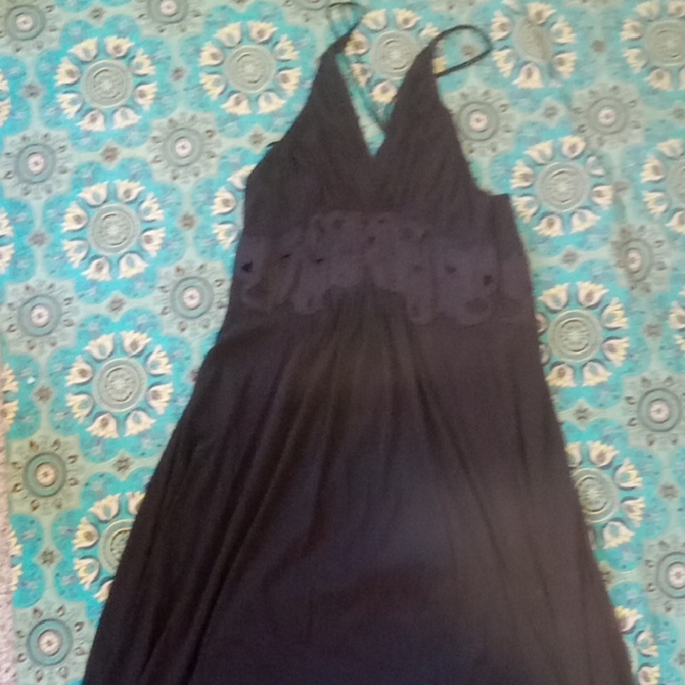 Vivienne Tam Black V-Neck Spaghetti Strap Maxi Dress